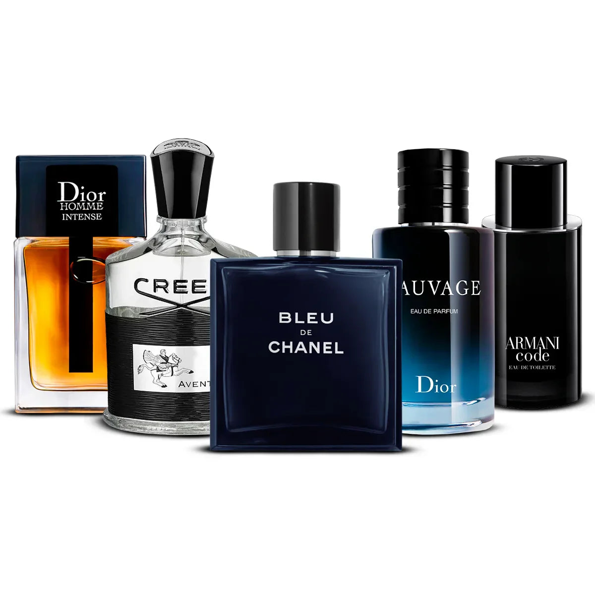 5 Perfume Set: Dior Homme Intense, Creed Aventus, Bleu de Chanel, Dior Sauvage & Armani Code 5×100 ml