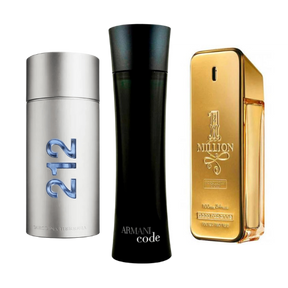 3 Perfume Set: 212 Men NYC, Paco Rabanne One Milion y Armani Code Homme 100ml